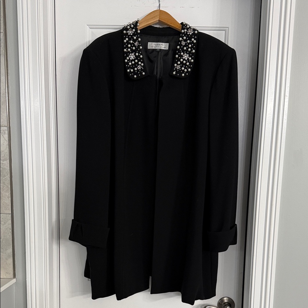 Tahari Black Evening Jacket with Embellished Collar